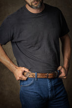 Load image into Gallery viewer, Buck and Bull Custom Leather Adult Belts Cross and Mountains