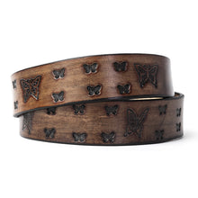 Load image into Gallery viewer, Custom Buck and Bull Leather Belt Butterflies
