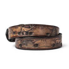 Load image into Gallery viewer, Buck and Bull Youth Custom Leather Belt Cabin, Deer