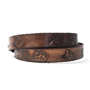 Buck and Bull Youth Custom Leather Belt Cowboy Hat, Horse
