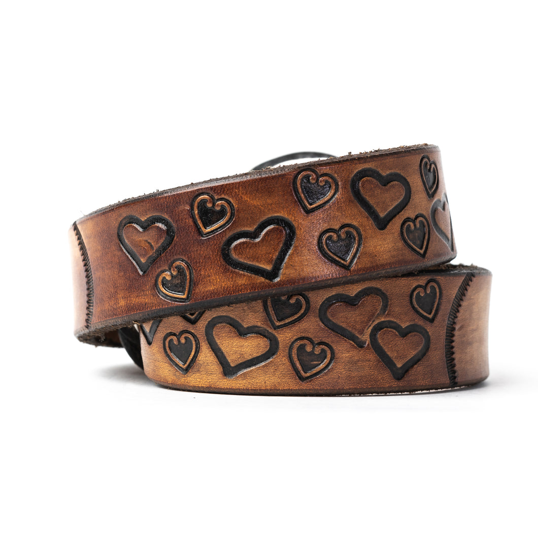 Buck and Bull Youth Custom Leather Belt Hearts