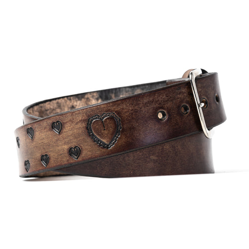 Custom Buck and Bull Leather Belt Hearts