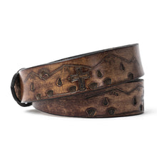 Load image into Gallery viewer, Buck and Bull Custom Leather Belt Cross, Mountains