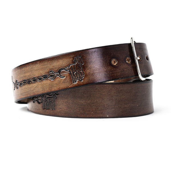 Buck and Bull Custom Leather Belt horses, rope