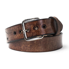 Load image into Gallery viewer, Buck and Bull Custom Leather Belt Log Cabin Wolves